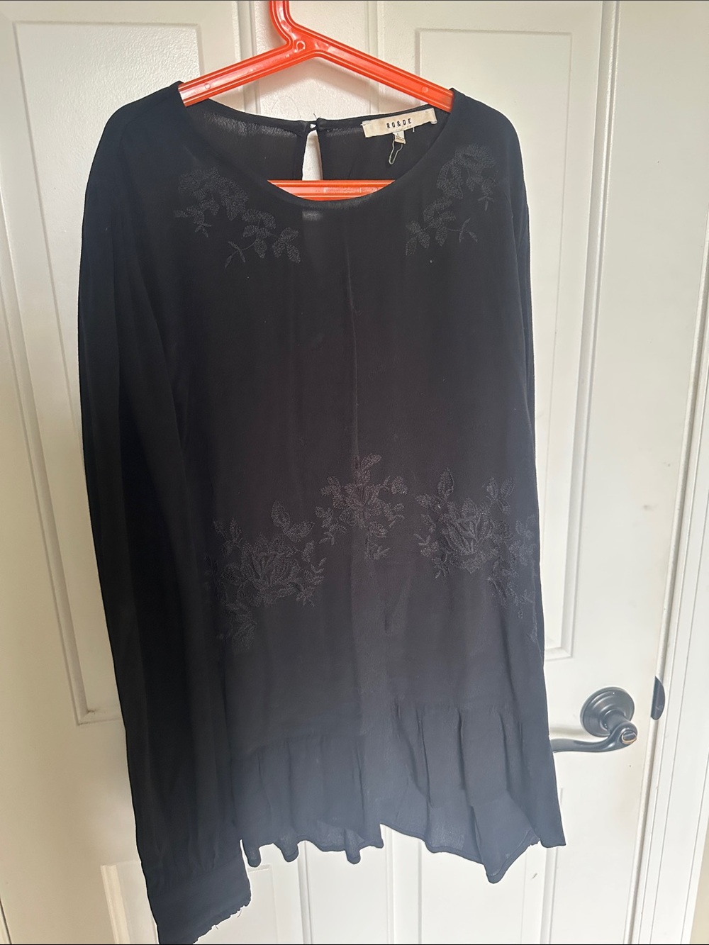 Black Embroidered Long-Sleeve Top -